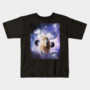 Capybara Face In Cosmic Galaxy Lightning Moon Space Kids T-Shirt